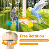 KUTKUT Bird Stand Perch Toy, Parrot 360° Interactive Rotating Parakeet Toys, Wooden Exercise Wheel Parrot Toy, Enrichment Cockatiel Toy for Birds Cage, Bird Cage Accessories Perch Toys for Budgies